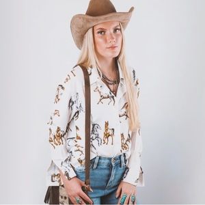 New Western Rodeo Chiffon Button Down Cowgirl Top